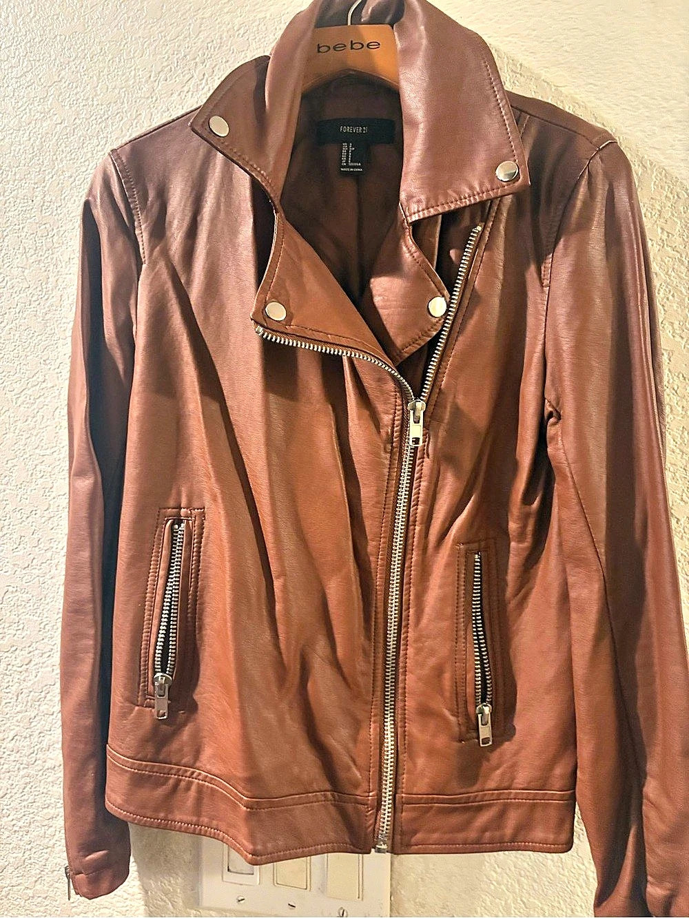 Leather Moto Jacket Women's Brown tan